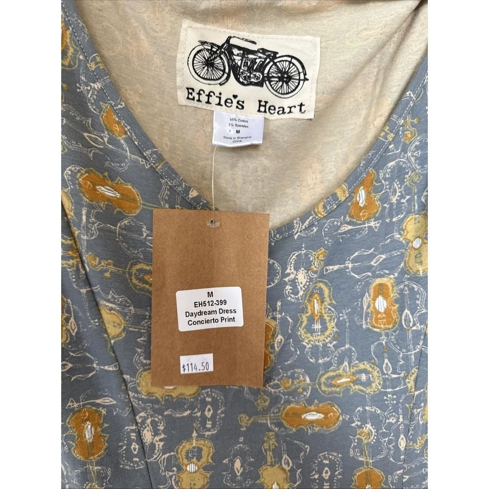 Effies Heart Violin Dress Fit Flare Pin Up Rockabilly Pockets Whimsical Retro M - Picture 3 of 5